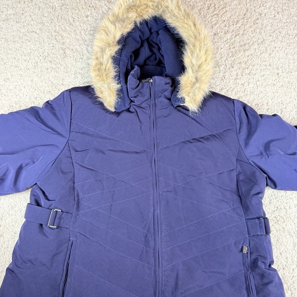 Centigrade Goose Down Parka Coat Womens L Purple‎ Faux Fur Trim Insulated Long
